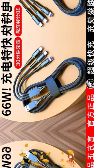 6A超级快充三合一充电线 一拖三，畅享全速充电新时代