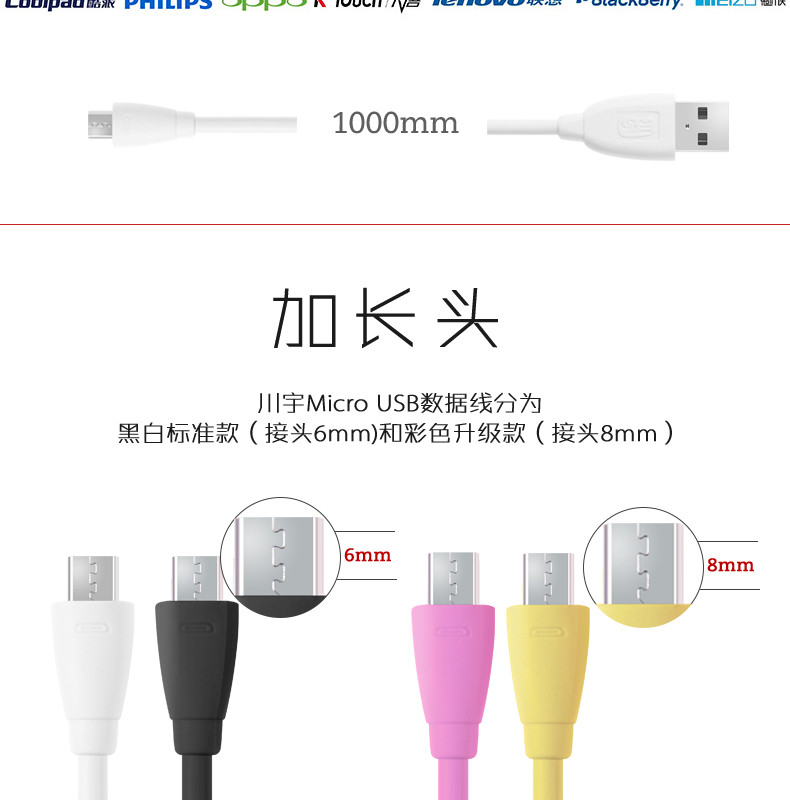 川宇Micro USB数据线 经典安卓充电之选，叁陆伍数码苏宁有售